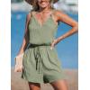imageCUPSHE Womens Summer Romper V Neckline Sleeveless Waist Self Tie Wide Leg Button Front Spaghetti Strap Shorts Beach Vacation Outfits with Pockets with Pockets