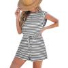 imageCUPSHE Womens Romper Knit Round Neck Sleeveless Waist Tie Pockets Loose leg fit Jumpsuit Outfit Casual DressyWhite