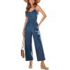 imageCUPSHE Womens Romper V Neck Cami Straps Smocked Waist Wide leg Jumpsuit Outfit Coverup Casual DressyNavy