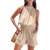 imageCUPSHE Womens Romper Woven Mock Neck Sleeveless Straight leg Outfit Casual DressyBeige