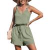 imageCUPSHE Womens Summer Romper V Neckline Sleeveless Waist Self Tie Wide Leg Button Front Spaghetti Strap Shorts Beach Vacation Outfits with Pockets with Pockets