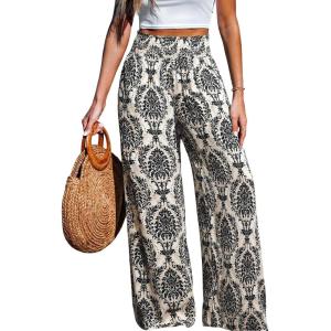 imageCUPSHE Womens Wide Leg Pants Elastic High Waisted Beach Trousers Cotton Linen Summer PalazzoBlack Navy