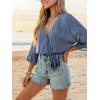 imageCUPSHE Women Swimsuit Coverup Tops Swiss Dot Short Sleeve Summer Blouse Tie Waist Casual Beach Cover UpsBlue