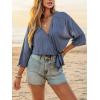 imageCUPSHE Women Swimsuit Coverup Tops Swiss Dot Short Sleeve Summer Blouse Tie Waist Casual Beach Cover UpsBlue