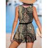 imageCUPSHE Womens Romper Boho Mock Neck Sleeveless Waist Tie Straight leg Outfit Casual DressyBlack
