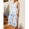 imageCUPSHE Womens Romper Floral Print Spaghetti Strap V Neck Sleeveless Jumpsuit Casual VacationBlue