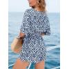 imageCUPSHE Womens Romper V Neck Half Sleeves Waist Boho Wide leg Jumpsuit Outfit Coverup Casual VacationBlue