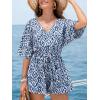 imageCUPSHE Womens Romper V Neck Half Sleeves Waist Boho Wide leg Jumpsuit Outfit Coverup Casual VacationBlue