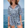 imageCUPSHE Womens Romper V Neck Half Sleeves Waist Boho Wide leg Jumpsuit Outfit Coverup Casual VacationBlue