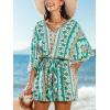 imageCUPSHE Womens Romper V Neck Half Sleeves Waist Boho Wide leg Jumpsuit Outfit Coverup Casual VacationMint