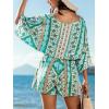 imageCUPSHE Womens Romper V Neck Half Sleeves Waist Boho Wide leg Jumpsuit Outfit Coverup Casual VacationMint