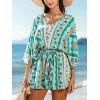 imageCUPSHE Womens Romper V Neck Half Sleeves Waist Boho Wide leg Jumpsuit Outfit Coverup Casual VacationMint