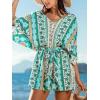 imageCUPSHE Womens Romper V Neck Half Sleeves Waist Boho Wide leg Jumpsuit Outfit Coverup Casual VacationMint