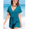 imageCUPSHE Womens Romper V Neck Short Sleeves Ruffled Waist Wide leg Jumpsuit Outfit Coverup Casual DressyBlue