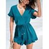imageCUPSHE Womens Romper V Neck Short Sleeves Ruffled Waist Wide leg Jumpsuit Outfit Coverup Casual DressyBlue