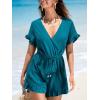 imageCUPSHE Womens Romper V Neck Short Sleeves Ruffled Waist Wide leg Jumpsuit Outfit Coverup Casual DressyBlue