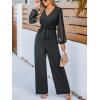 imageCUPSHE Womens Romper V Neck Tied Long Sleeve Jumpsuit Straight leg Outfit Casual DressyBlack