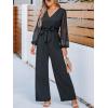 imageCUPSHE Womens Romper V Neck Tied Long Sleeve Jumpsuit Straight leg Outfit Casual DressyBlack