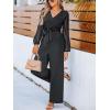imageCUPSHE Womens Romper V Neck Tied Long Sleeve Jumpsuit Straight leg Outfit Casual DressyBlack