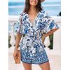 imageCUPSHE Womens Romper Woven Surplice neckline Short sleeves Waist tie Wide leg Outfit Casual DressyBlue