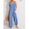 imageCUPSHE Womens Sleeveless Spaghetti Straps Jumpsuit Pleated Long Pants Dressy Vacation OutfitsBlue