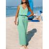 imageCUPSHE Womens Sleeveless V Neck Sleeveless Waist Tie Wide Leg Jumpsuit Beach Vacation OutfitsGreen