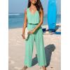 imageCUPSHE Womens Sleeveless V Neck Sleeveless Waist Tie Wide Leg Jumpsuit Beach Vacation OutfitsGreen