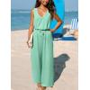 imageCUPSHE Womens Sleeveless V Neck Sleeveless Waist Tie Wide Leg Jumpsuit Beach Vacation OutfitsGreen
