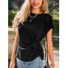 imageCUPSHE Womens Summer Elegant Comfort TShirt Short Sleeve Batwing Sleeve Front Tie Asymmetric Work Blouse ShirtBlack