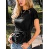 imageCUPSHE Womens Summer Elegant Comfort TShirt Short Sleeve Batwing Sleeve Front Tie Asymmetric Work Blouse ShirtBlack