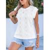 imageCUPSHE Womens Summer Tops Elegant Basic TShirt Cap Sleeve Sheer Lace Eyelet Embroidered Work Blouse ShirtWhite