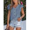 imageCUPSHE Womens Summer Tops Eyelet Embroidered Flutter Sleeves Button Fron Top Blouse 2025 FashionBlue