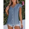 imageCUPSHE Womens Summer Tops Eyelet Embroidered Flutter Sleeves Button Fron Top Blouse 2025 FashionBlue