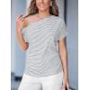 imageCUPSHE Womens Summer Tops Striped Off The Shoulder Short Sleeve Work Casual Blouse ShirtWhite