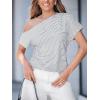 imageCUPSHE Womens Summer Tops Striped Off The Shoulder Short Sleeve Work Casual Blouse ShirtWhite