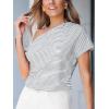 imageCUPSHE Womens Summer Tops Striped Off The Shoulder Short Sleeve Work Casual Blouse ShirtWhite