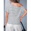 imageCUPSHE Womens Summer Tops Striped Off The Shoulder Short Sleeve Work Casual Blouse ShirtWhite