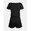 imageCUPSHE Womens V Neck Boat Neck Romper Short Sleeve Drawstring Waist Pockets Knit Mini Jumpsuit One Piece OutfitBlack