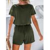imageCUPSHE Womens V Neck Boat Neck Romper Short Sleeve Drawstring Waist Pockets Knit Mini Jumpsuit One Piece OutfitKelly
