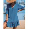 imageCUPSHE Womens V Neck Ruffled Cover Up Button Down Bathing Suit Beach Dress with Short SleevesDark Blue
