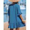 imageCUPSHE Womens V Neck Ruffled Cover Up Button Down Bathing Suit Beach Dress with Short SleevesDark Blue