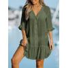 imageCUPSHE Womens V Neck Ruffled Cover Up Button Down Bathing Suit Beach Dress with Short SleevesDark Green