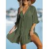 imageCUPSHE Womens V Neck Ruffled Cover Up Button Down Bathing Suit Beach Dress with Short SleevesDark Green