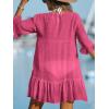 imageCUPSHE Womens V Neck Ruffled Cover Up Button Down Bathing Suit Beach Dress with Short SleevesFuchsia