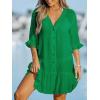 imageCUPSHE Womens V Neck Ruffled Cover Up Button Down Bathing Suit Beach Dress with Short SleevesGreen