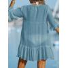 imageCUPSHE Womens V Neck Ruffled Cover Up Button Down Bathing Suit Beach Dress with Short SleevesLight Blue