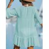 imageCUPSHE Womens V Neck Ruffled Cover Up Button Down Bathing Suit Beach Dress with Short SleevesMint