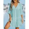 imageCUPSHE Womens V Neck Ruffled Cover Up Button Down Bathing Suit Beach Dress with Short SleevesMint
