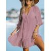 imageCUPSHE Womens V Neck Ruffled Cover Up Button Down Bathing Suit Beach Dress with Short SleevesPink