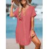 imageCUPSHE Womens V Neck Ruffled Cover Up Button Down Bathing Suit Beach Dress with Short SleevesRedpink